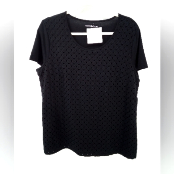 NWT Croft & Barrow Black Crochet Eyelet Top L Cotton Blend - Picture 1 of 8